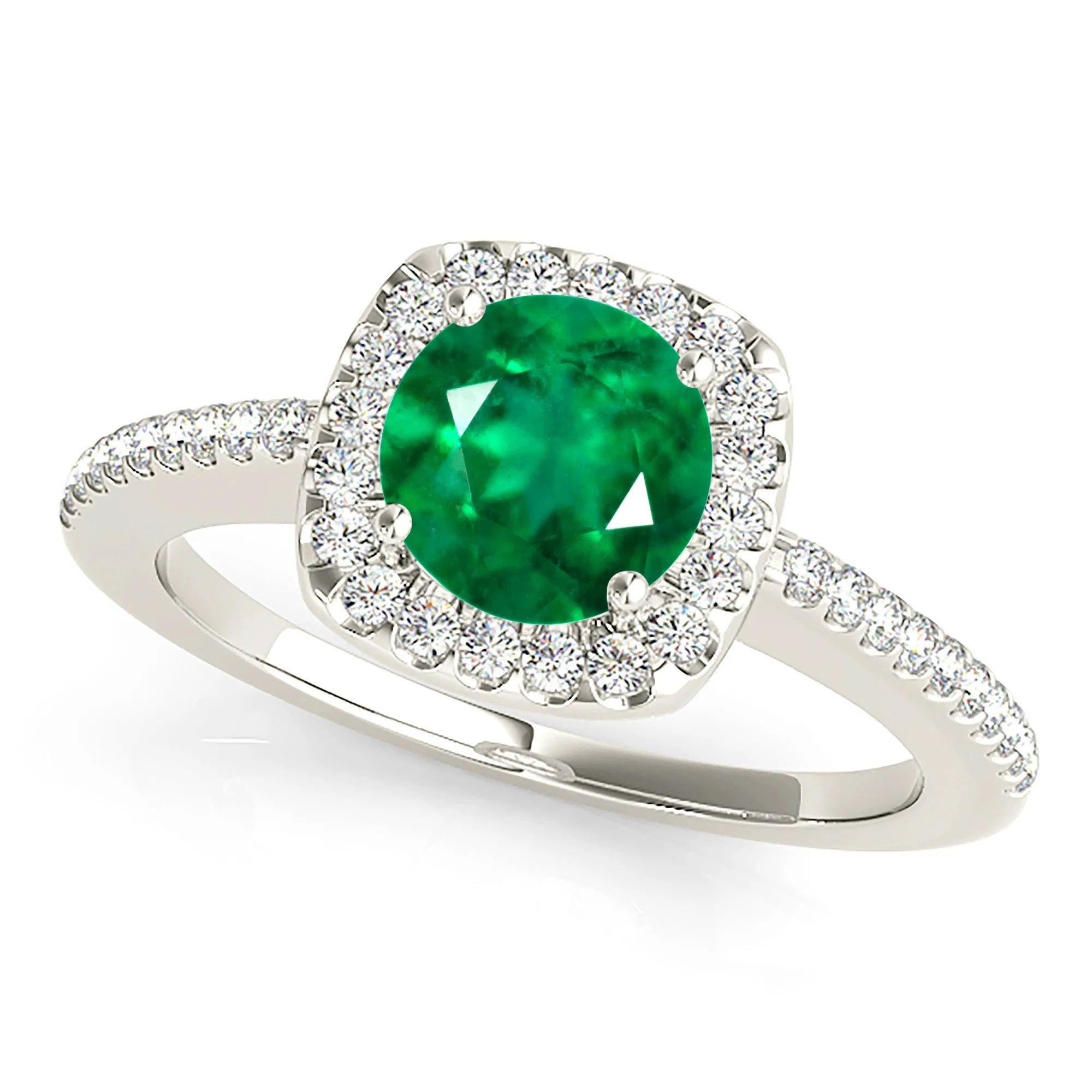 1.70 ct. Genuine Emerald Ring With Halo And Thin Diamond Shank