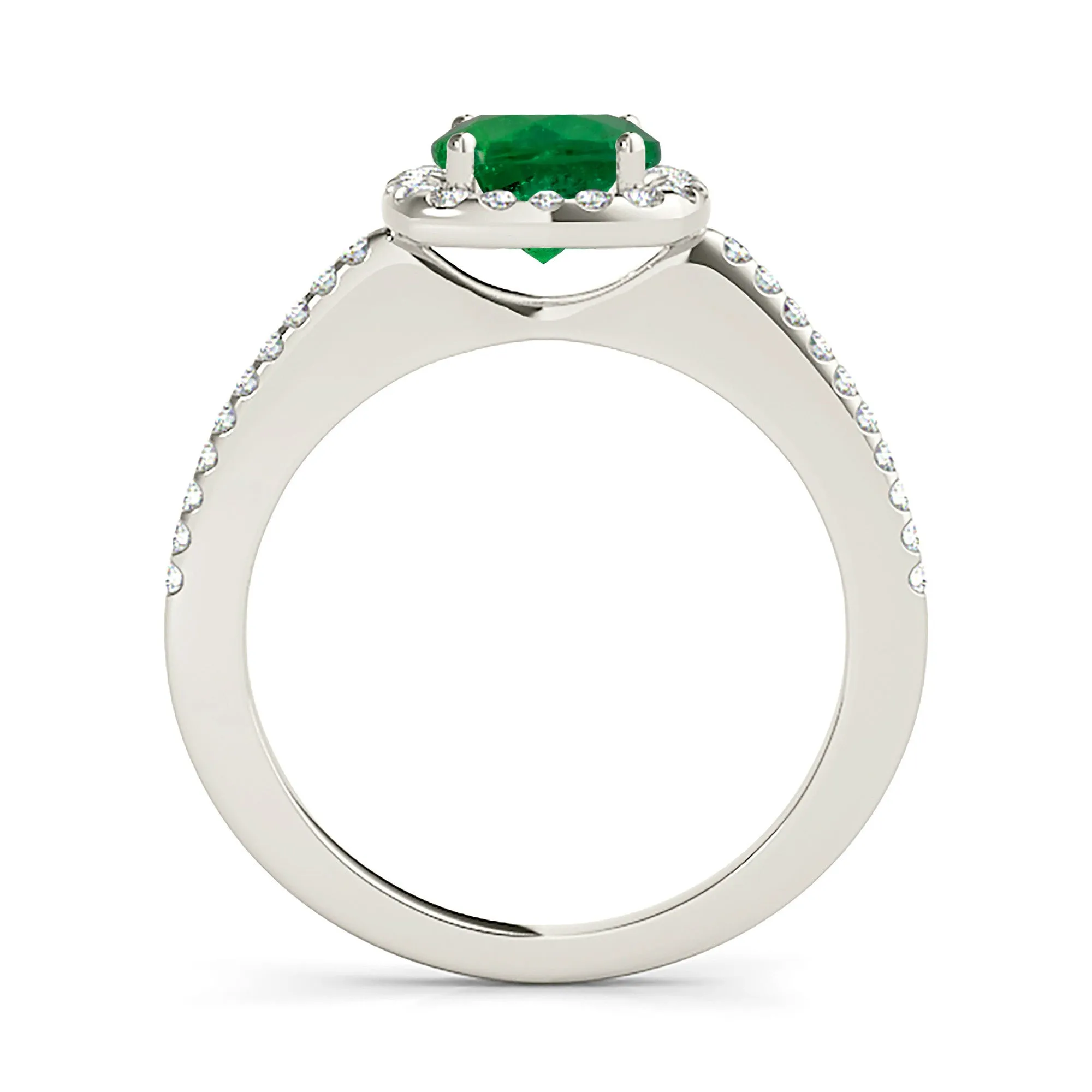 1.70 ct. Genuine Emerald Ring With Halo And Thin Diamond Shank