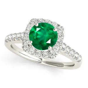 1.75 ct. Genuine Emerald Ring With Cushion Halo, Delicate Diamond Band