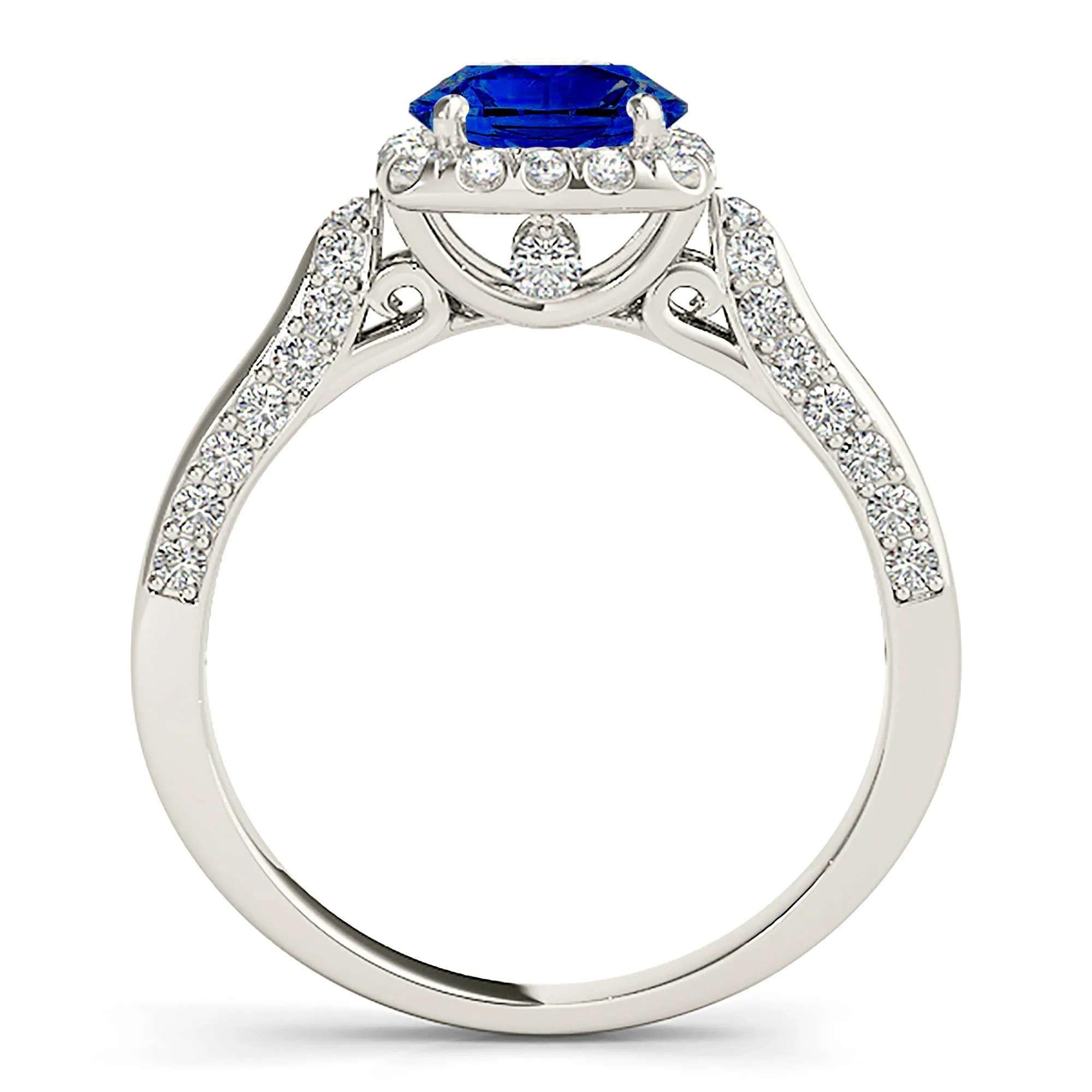 1.80 ct. Genuine Blue Sapphire Halo Engagement Ring