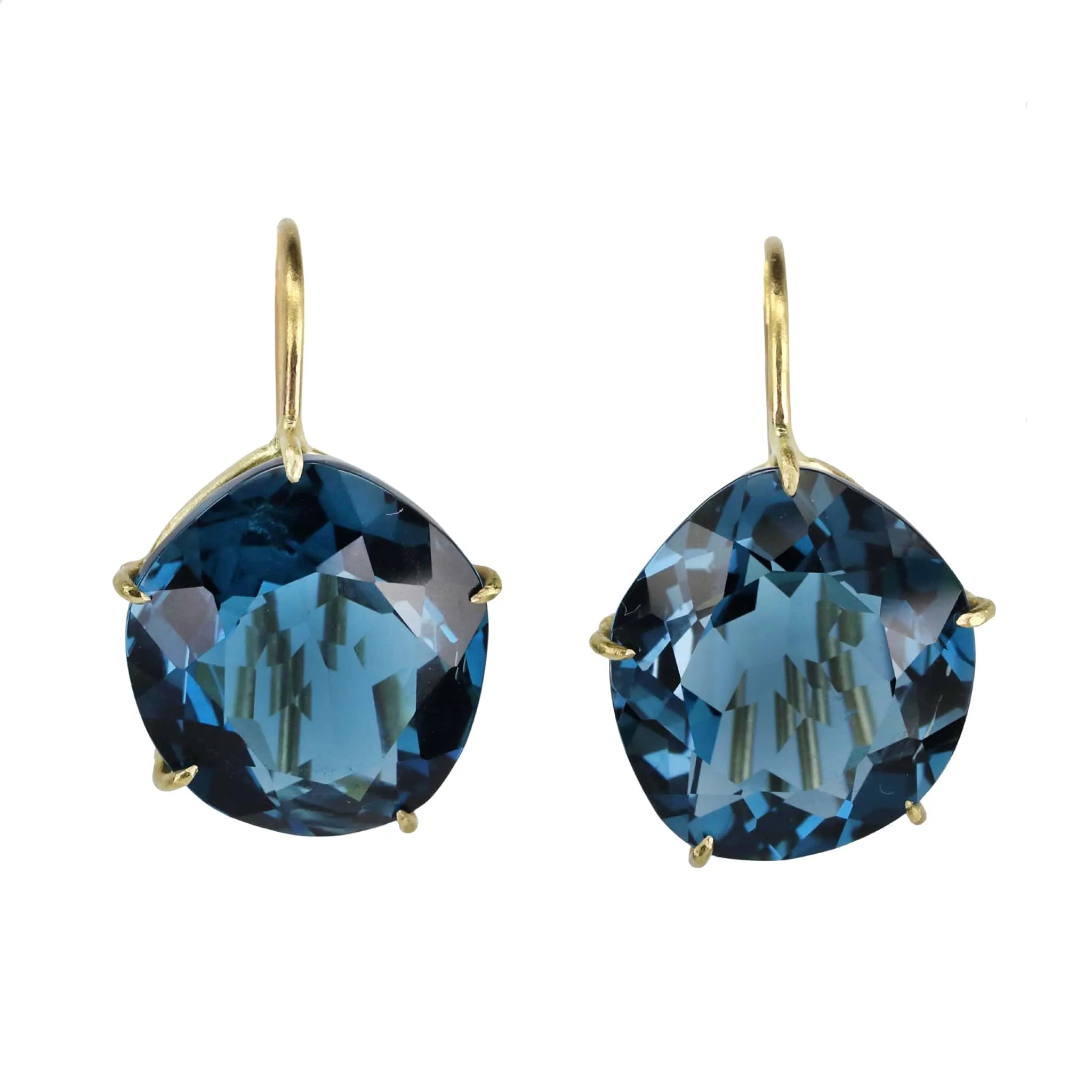 18K Assymetrical London Blue Topaz Faceted "Petal" Earrings