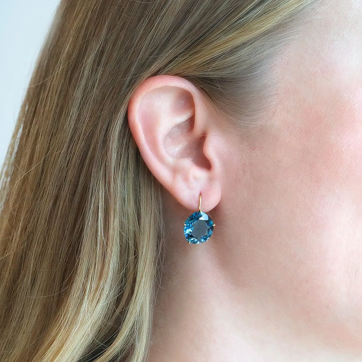 18K Assymetrical London Blue Topaz Faceted "Petal" Earrings