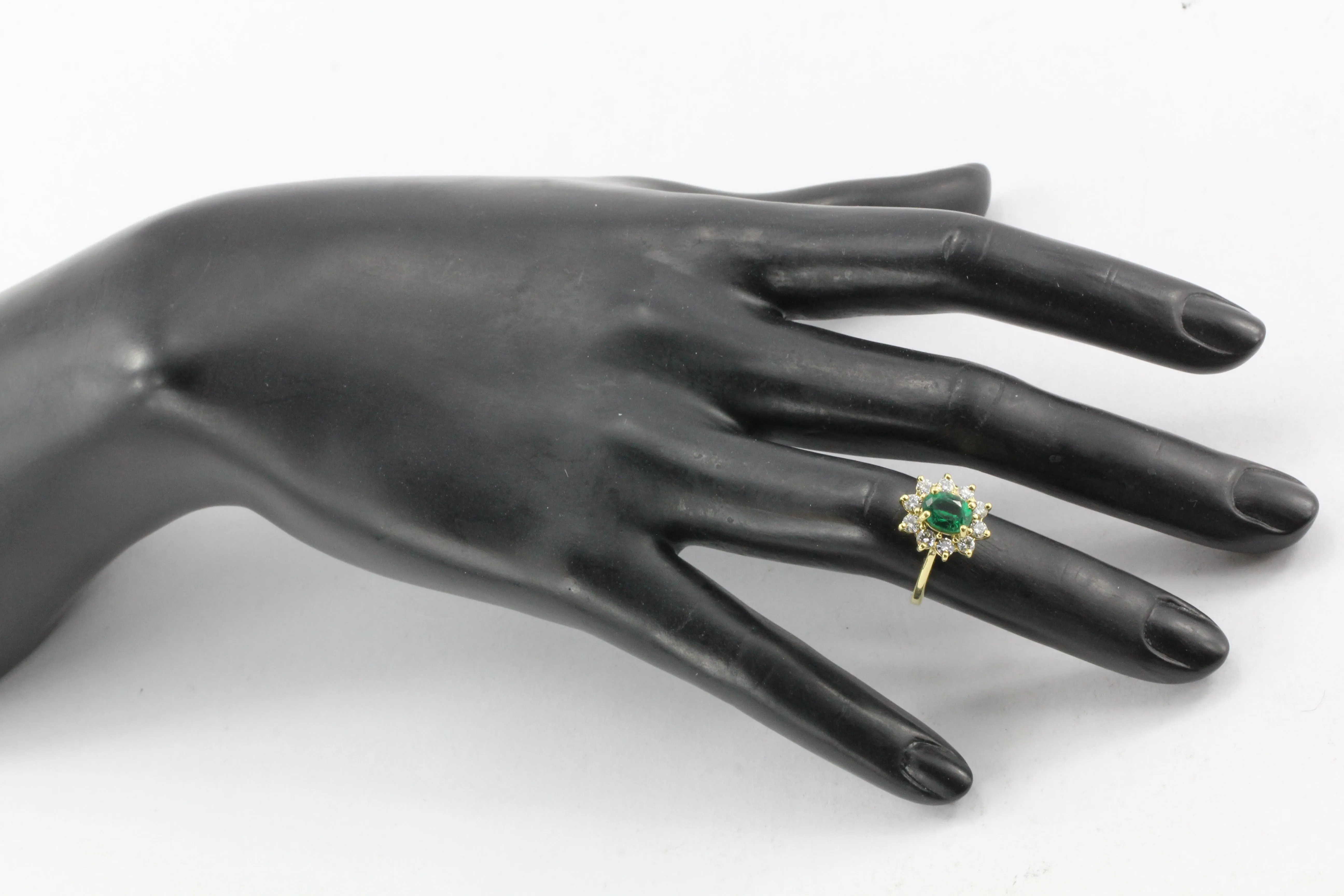 18K Gold 1ctw Emerald Diamond Halo Ring