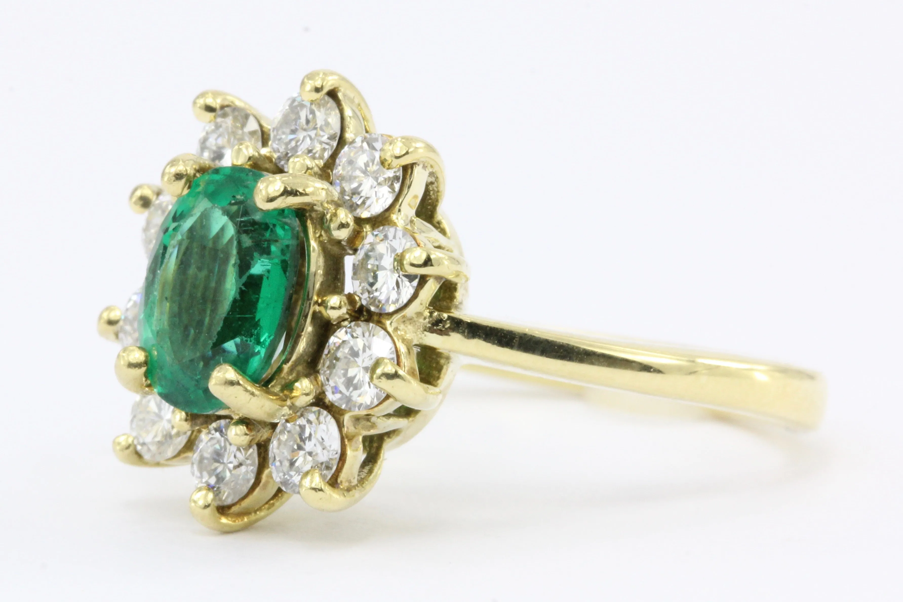 18K Gold 1ctw Emerald Diamond Halo Ring