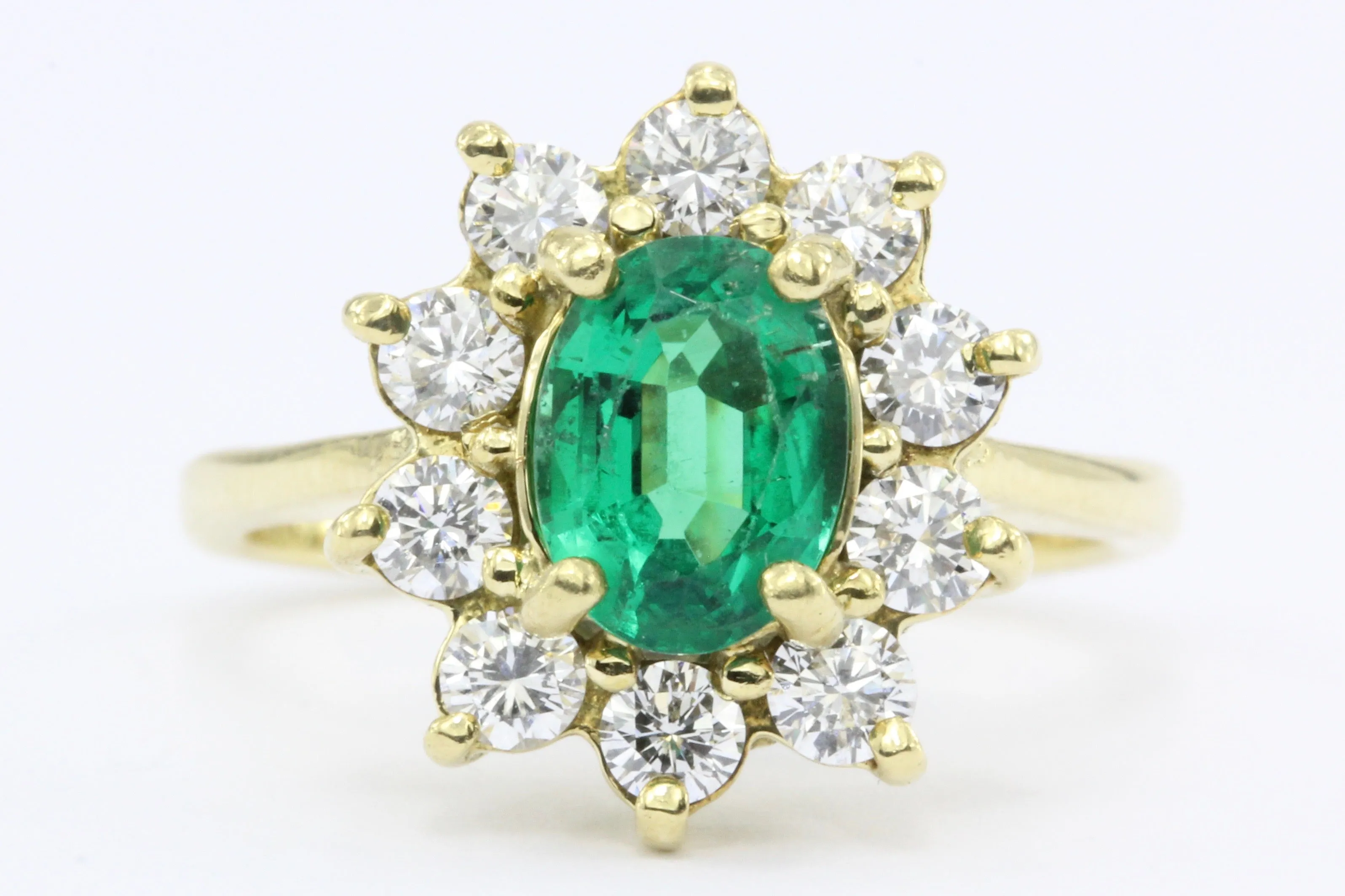 18K Gold 1ctw Emerald Diamond Halo Ring