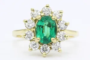 18K Gold 1ctw Emerald Diamond Halo Ring