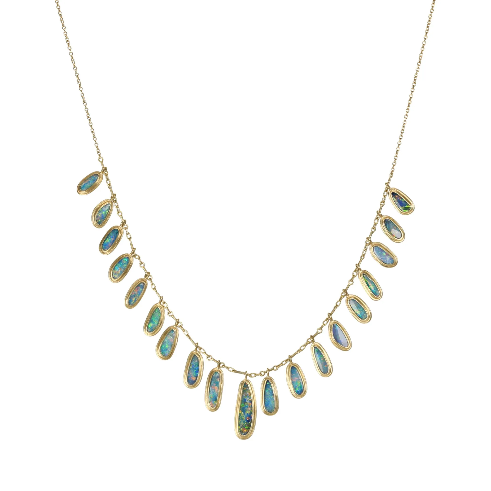 18K Gold Boulder Opal "Gold Halo" Fringe Necklace