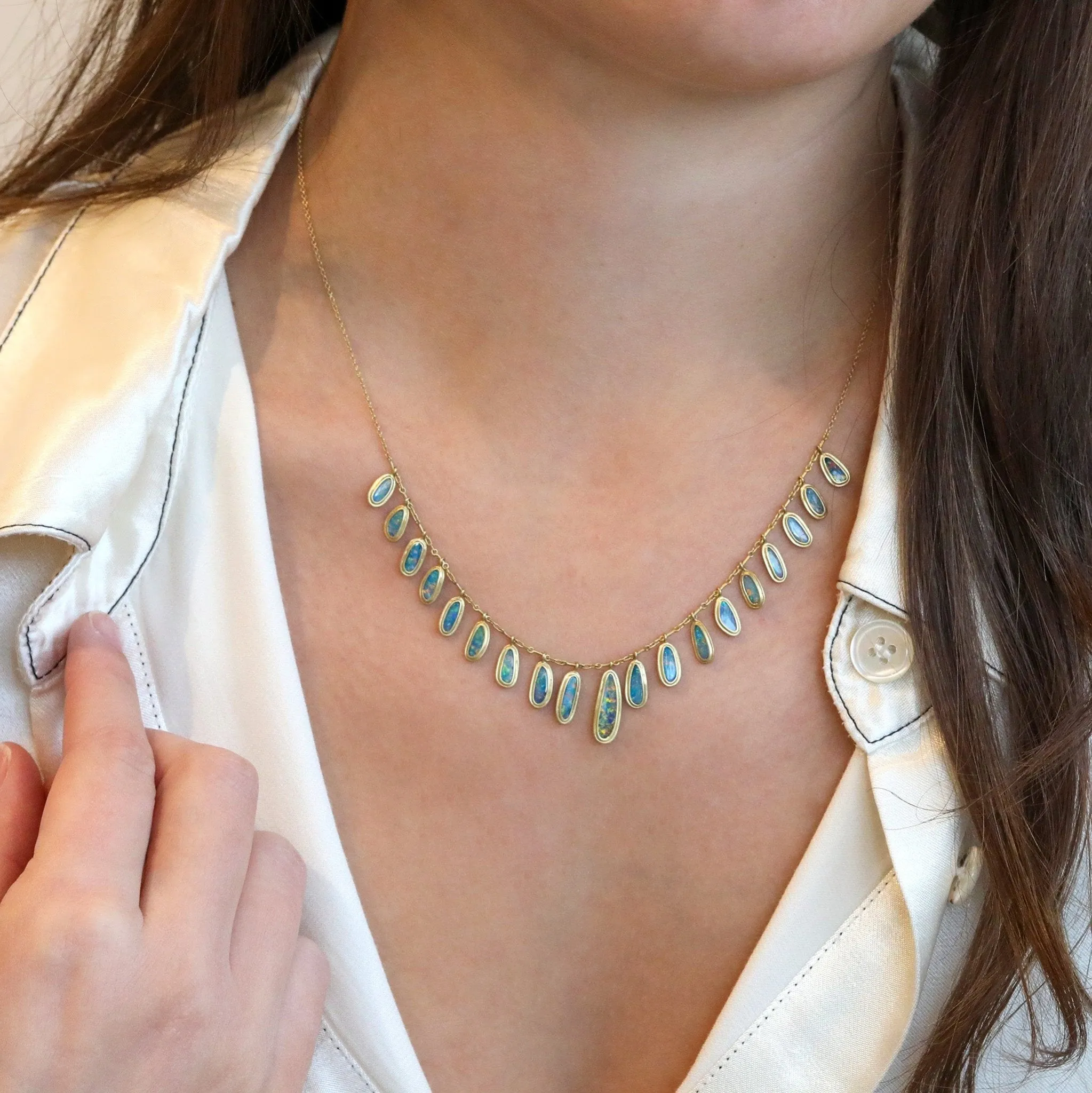 18K Gold Boulder Opal "Gold Halo" Fringe Necklace