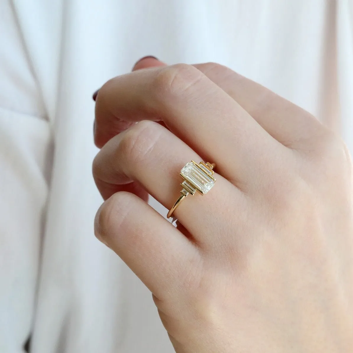 18K Gold Emerald-Cut Geometric Ring Mount