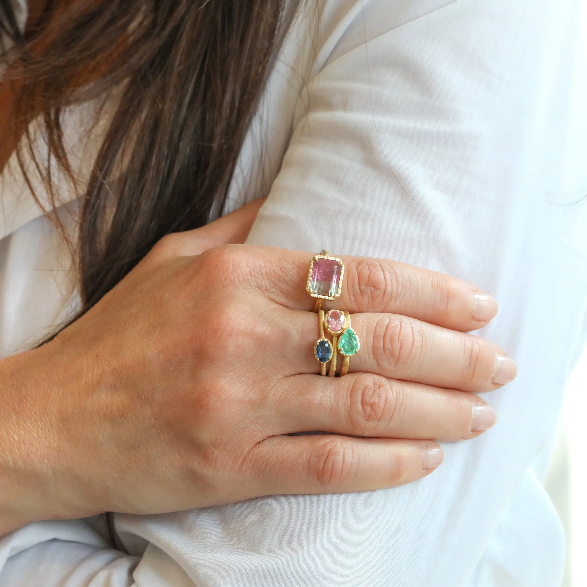 18K Gold Emerald Cut Watermelon Tourmaline Ring