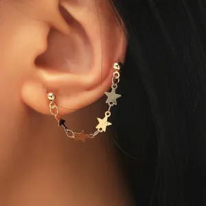 18K Gold-Plated Star Chain Ear Cuffs