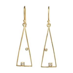 18K Gold "Triangle Grid" Earrings with Bezel-Set Diamonds