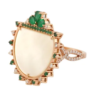 18k Rose Gold Natural Pearl Pave Emerald & Diamond Cocktail Ring Fine Jewelry
