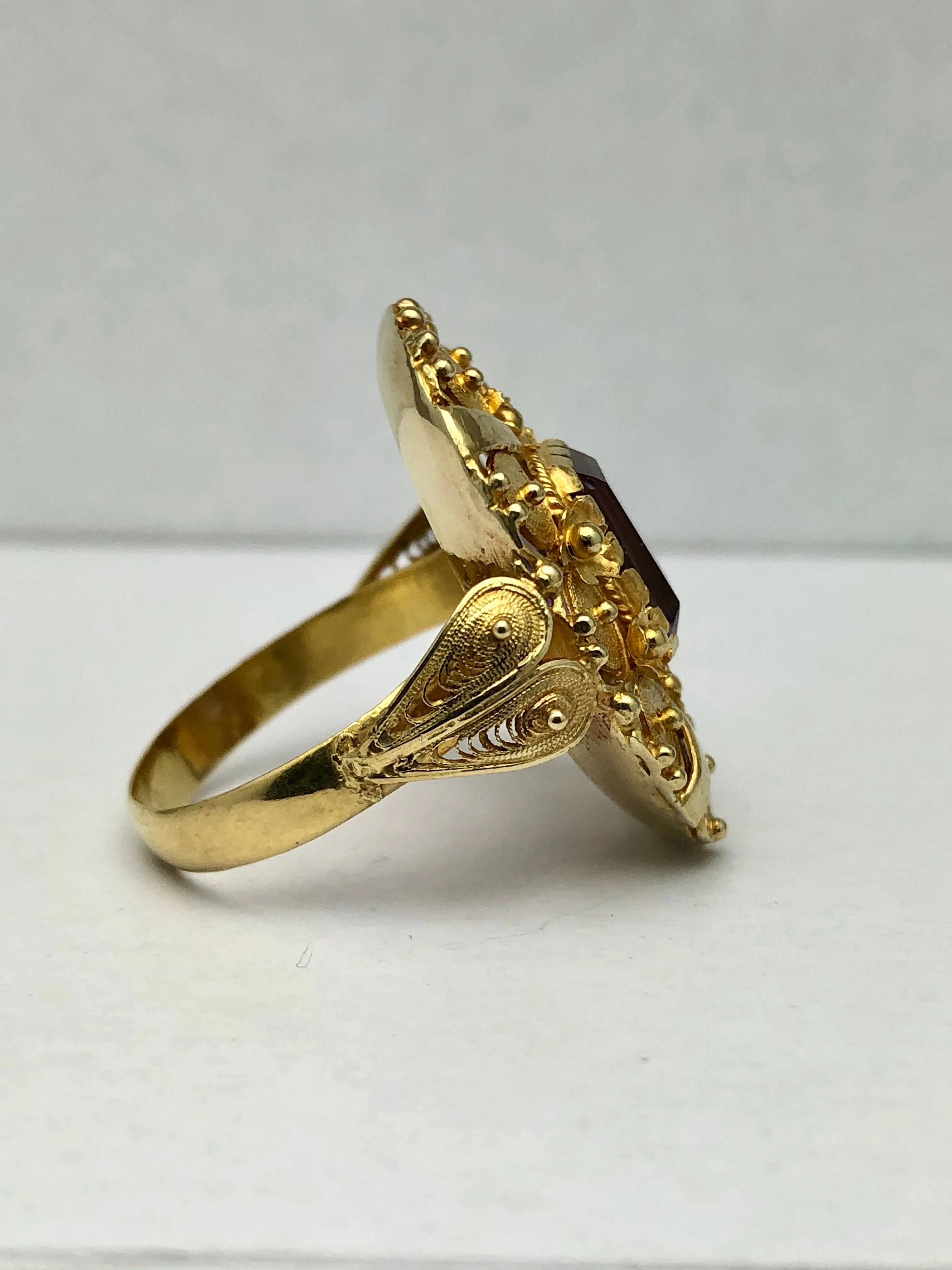 18K YG Antique Byzantine Amethyst Ring
