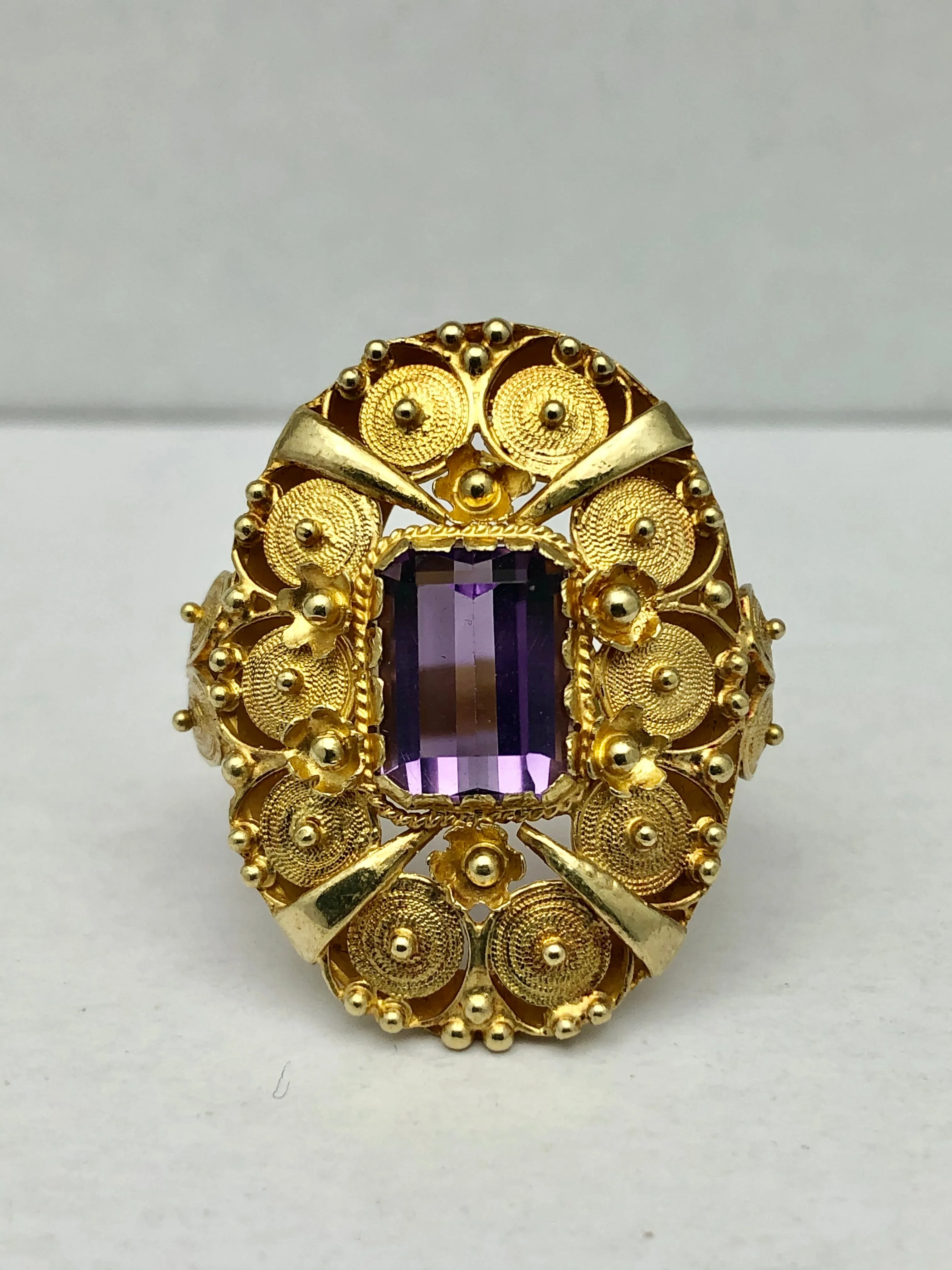 18K YG Antique Byzantine Amethyst Ring