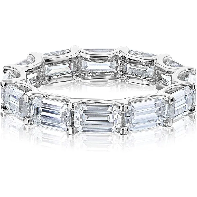 18kt White Gold East to West Emerald Cut Diamond Eternity Band, 5.05TCW