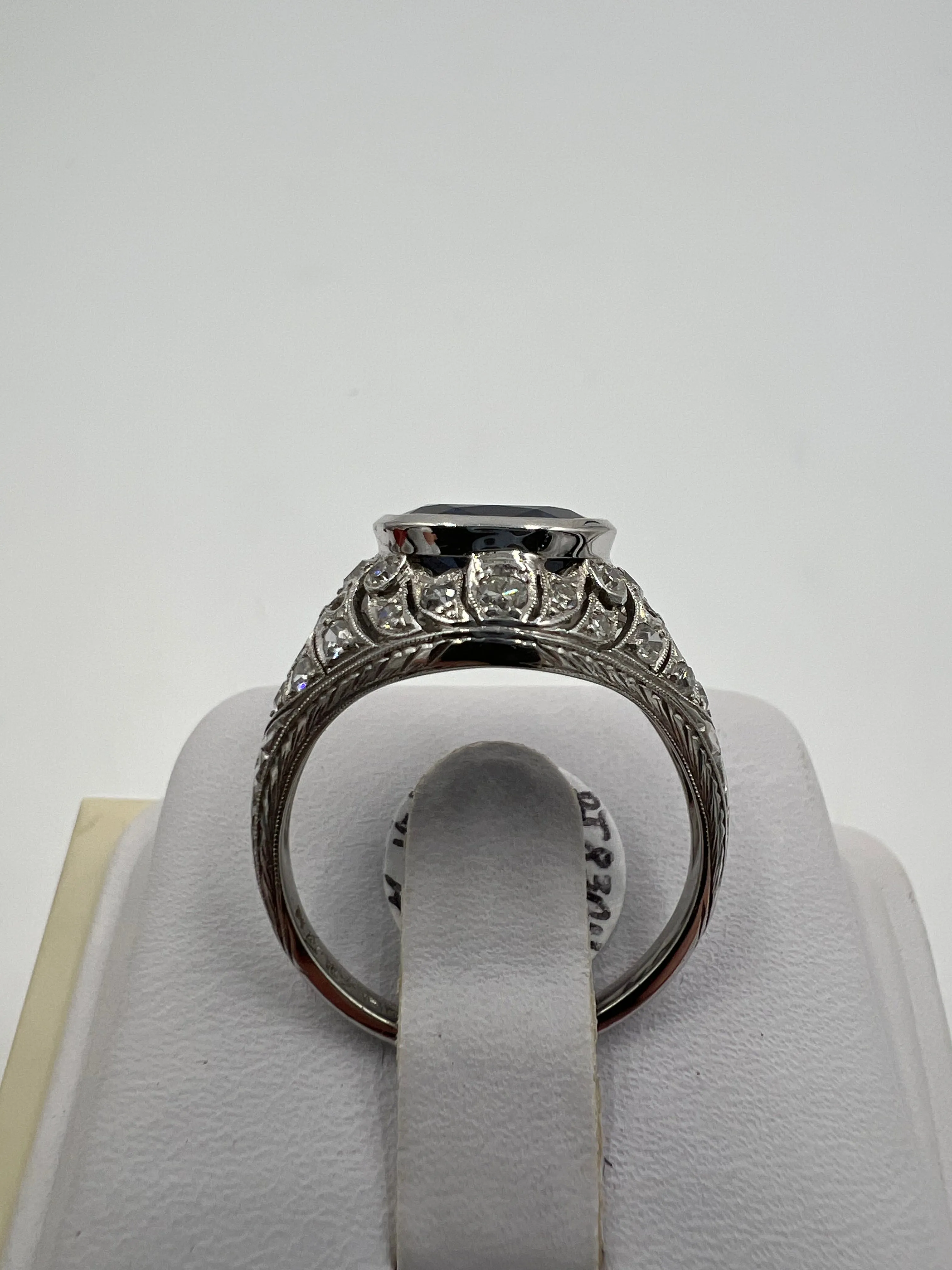 1930s Art Deco Sapphire Diamond Platinum Engagement Ring Size 8.5