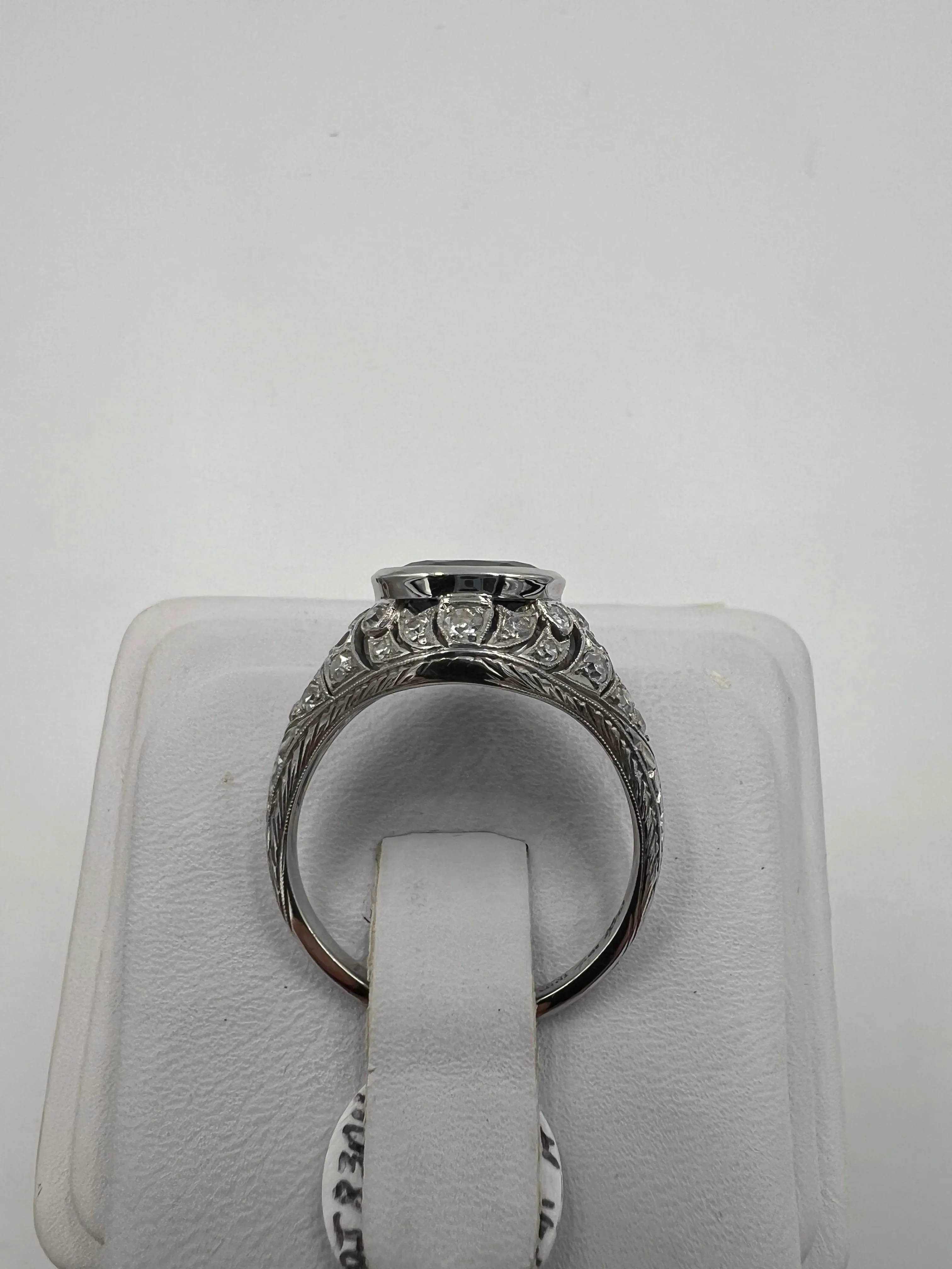 1930s Art Deco Sapphire Diamond Platinum Engagement Ring Size 8.5