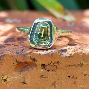 1ct Shield Cut Green Banded Sapphire Sterling Silver Ring