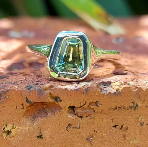 1ct Shield Cut Green Banded Sapphire Sterling Silver Ring