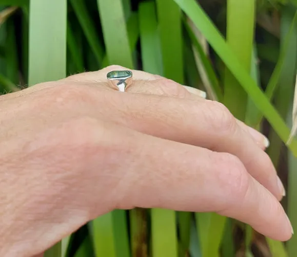1ct Shield Cut Green Banded Sapphire Sterling Silver Ring