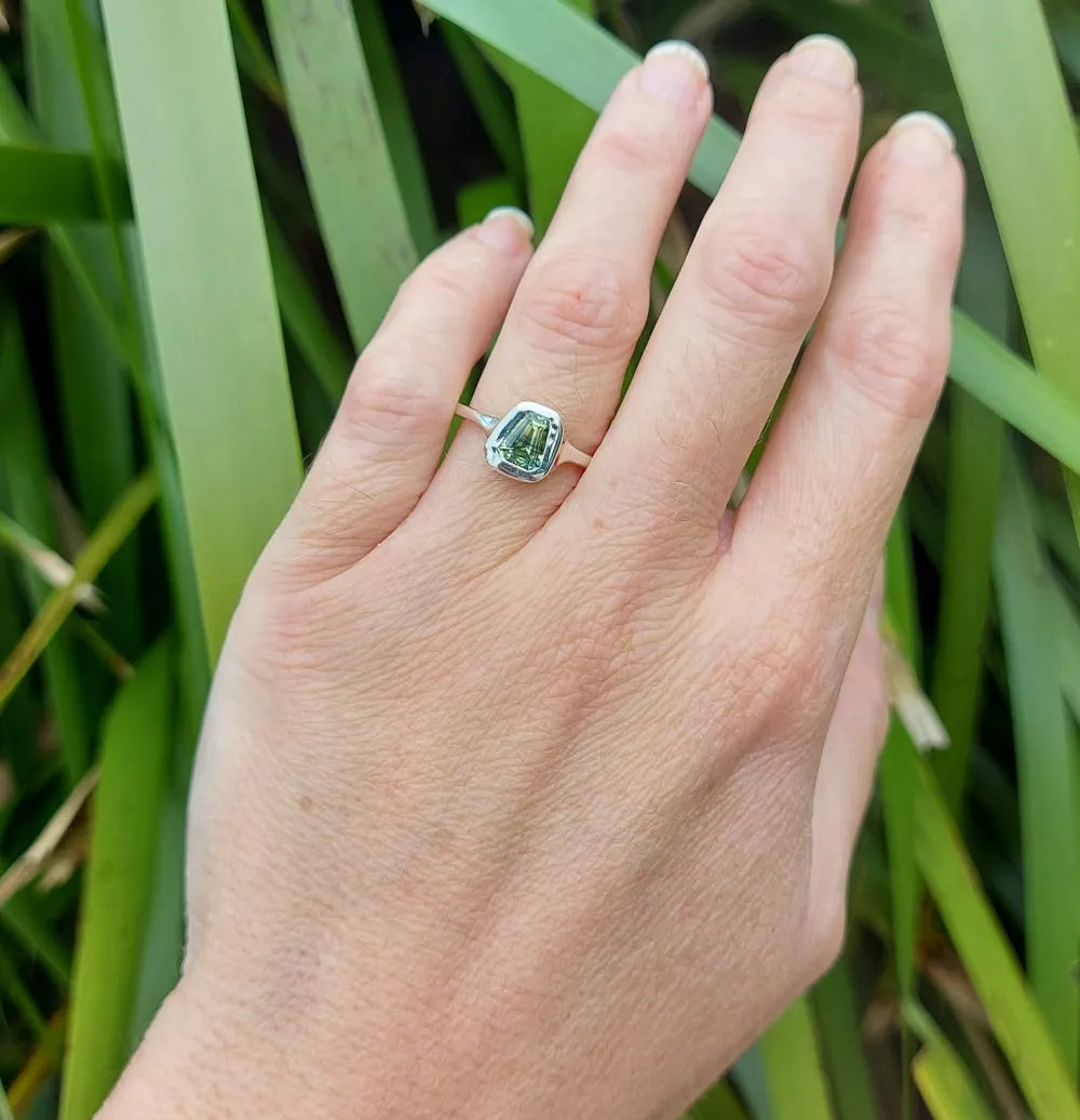 1ct Shield Cut Green Banded Sapphire Sterling Silver Ring