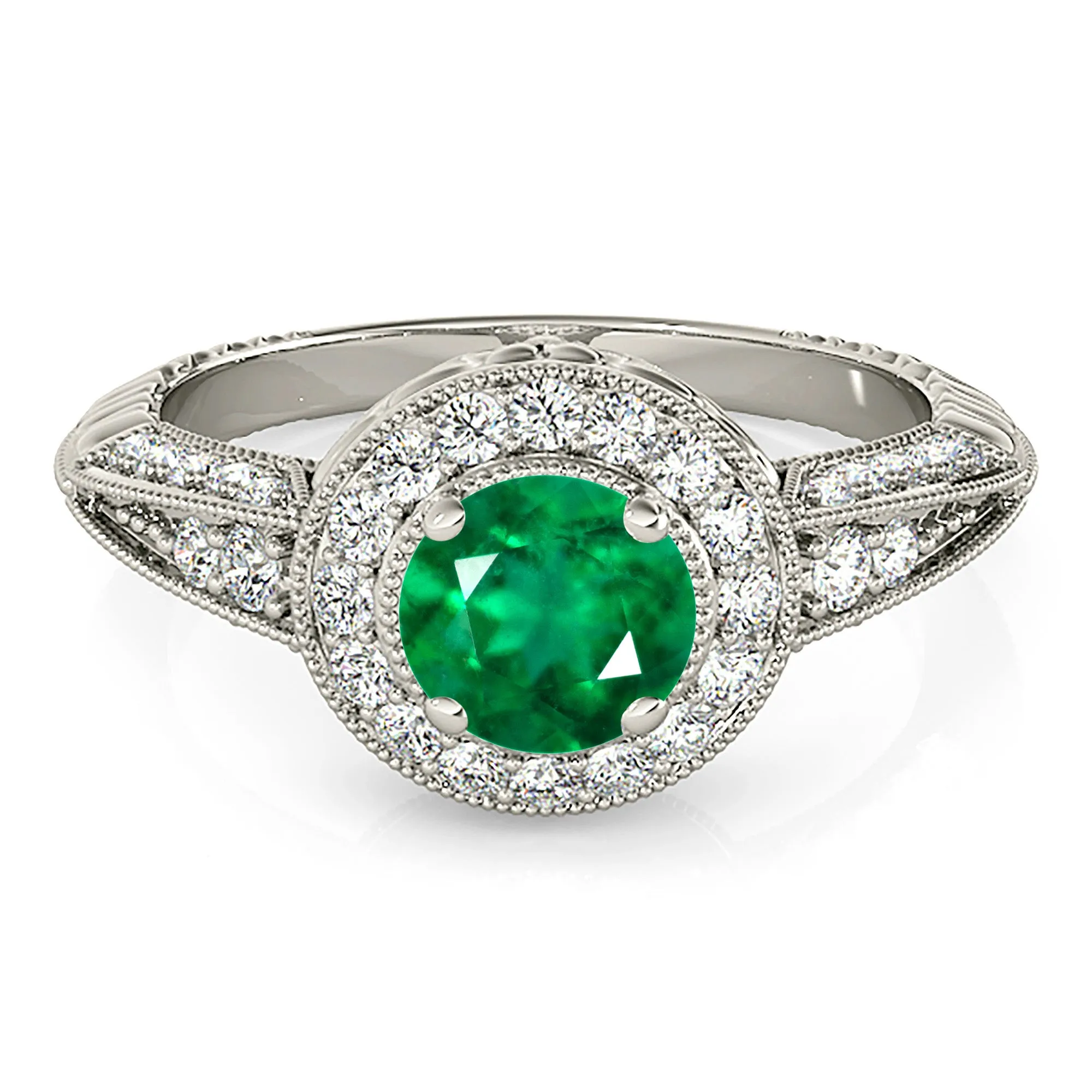 2.00 ct. Genuine Emerald Vintage Inspired Halo Ring