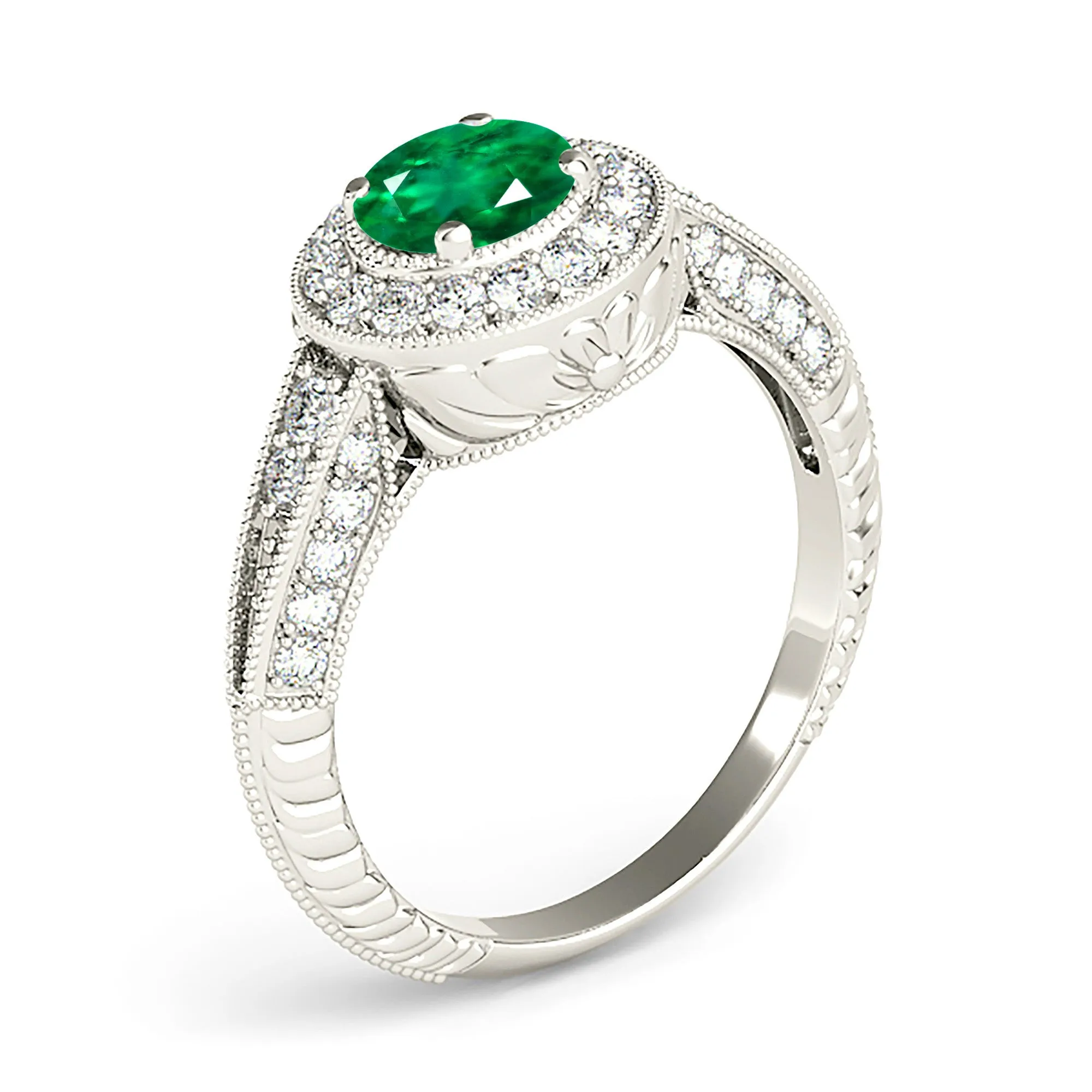 2.00 ct. Genuine Emerald Vintage Inspired Halo Ring