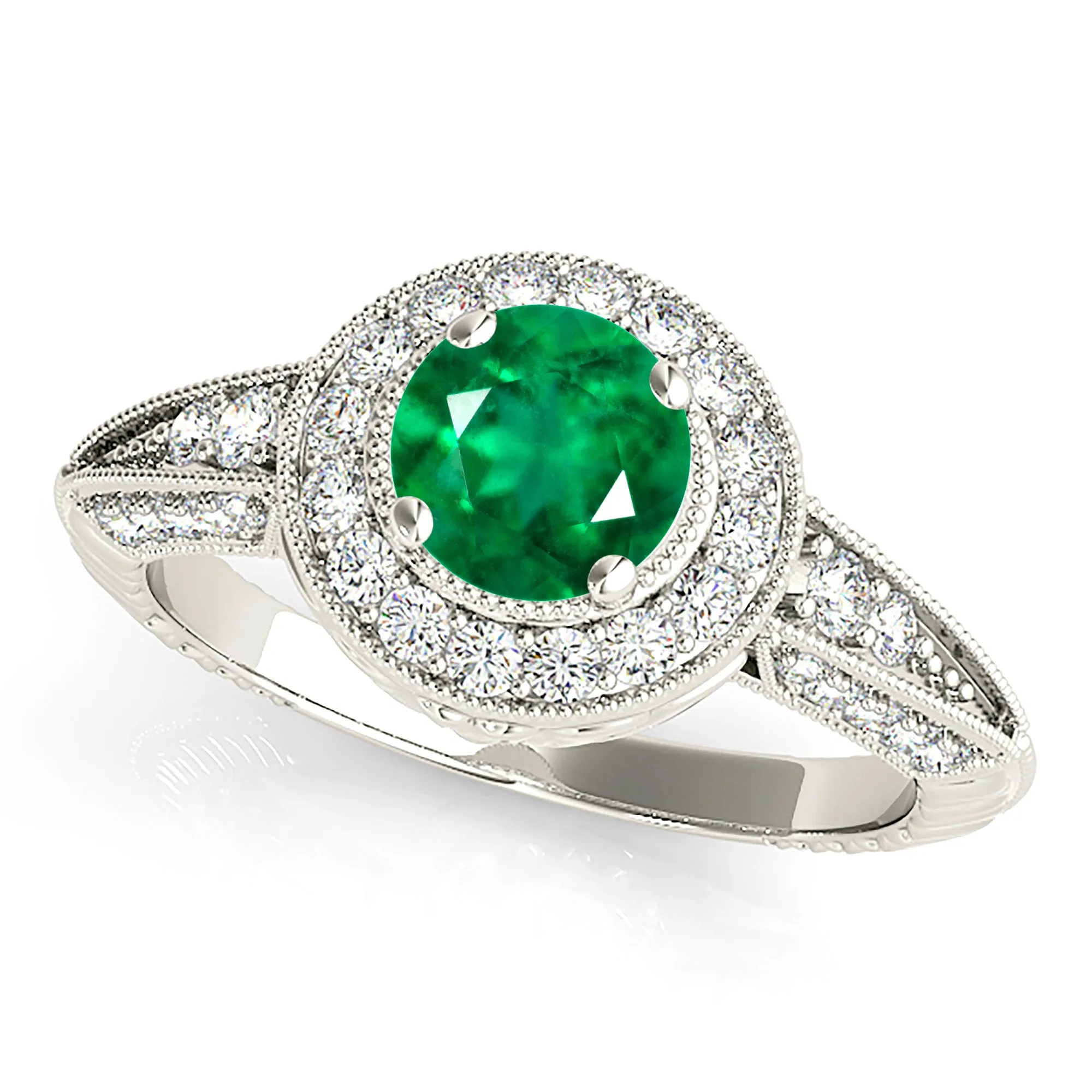 2.00 ct. Genuine Emerald Vintage Inspired Halo Ring