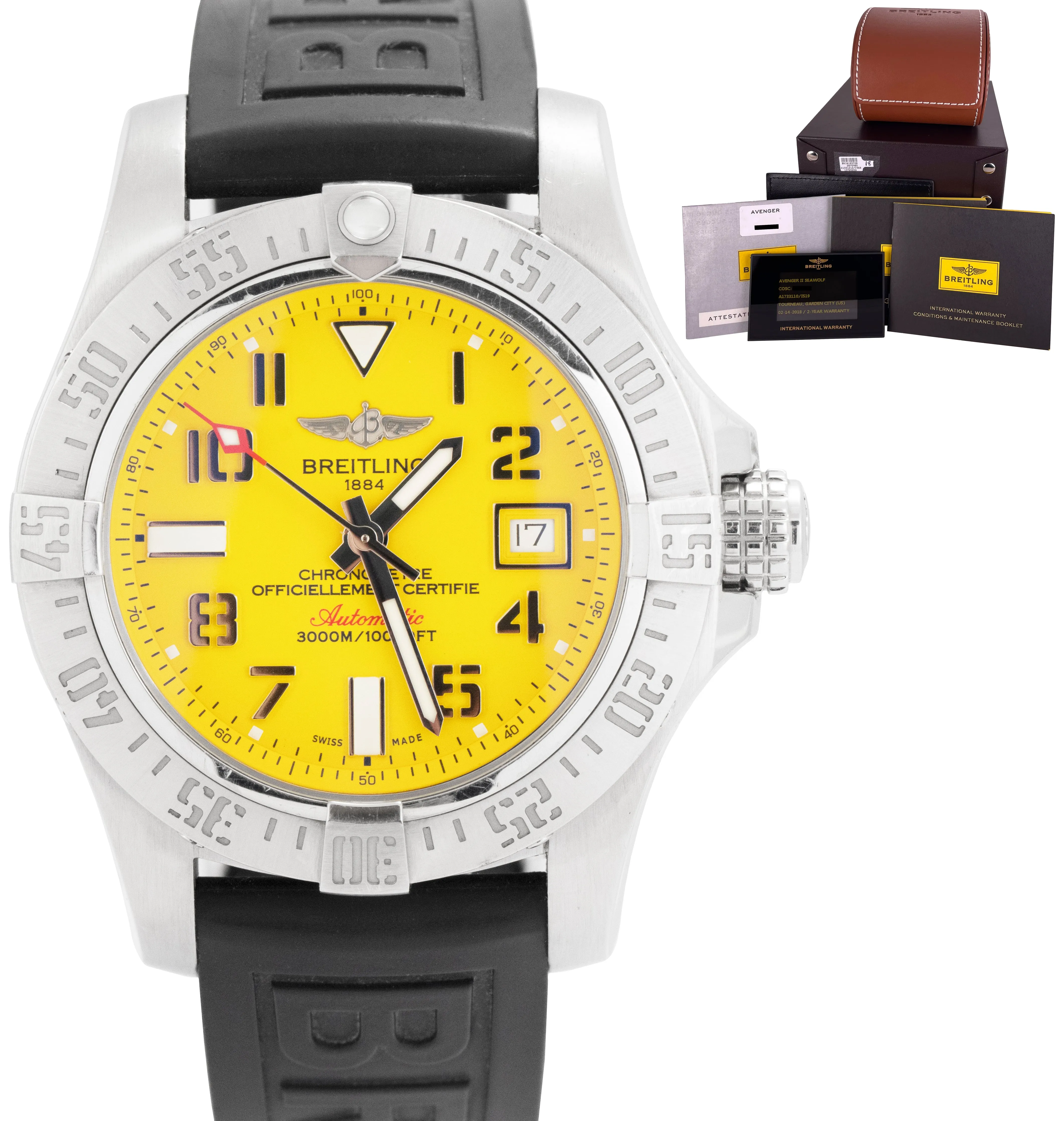 2018 Breitling Avenger II Seawolf Yellow 45mm Automatic Steel Date Watch A17331