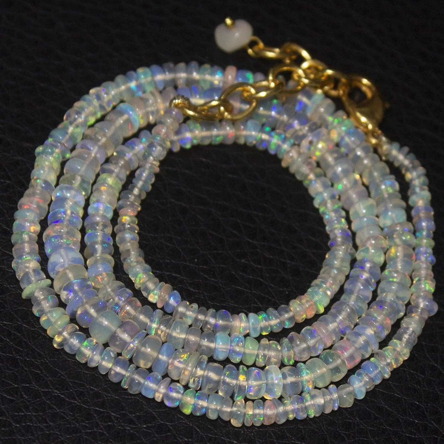 20" Welo Ethiopian Opal Rondelle Beads Gold Plated Gemstone Necklace 3-5MM