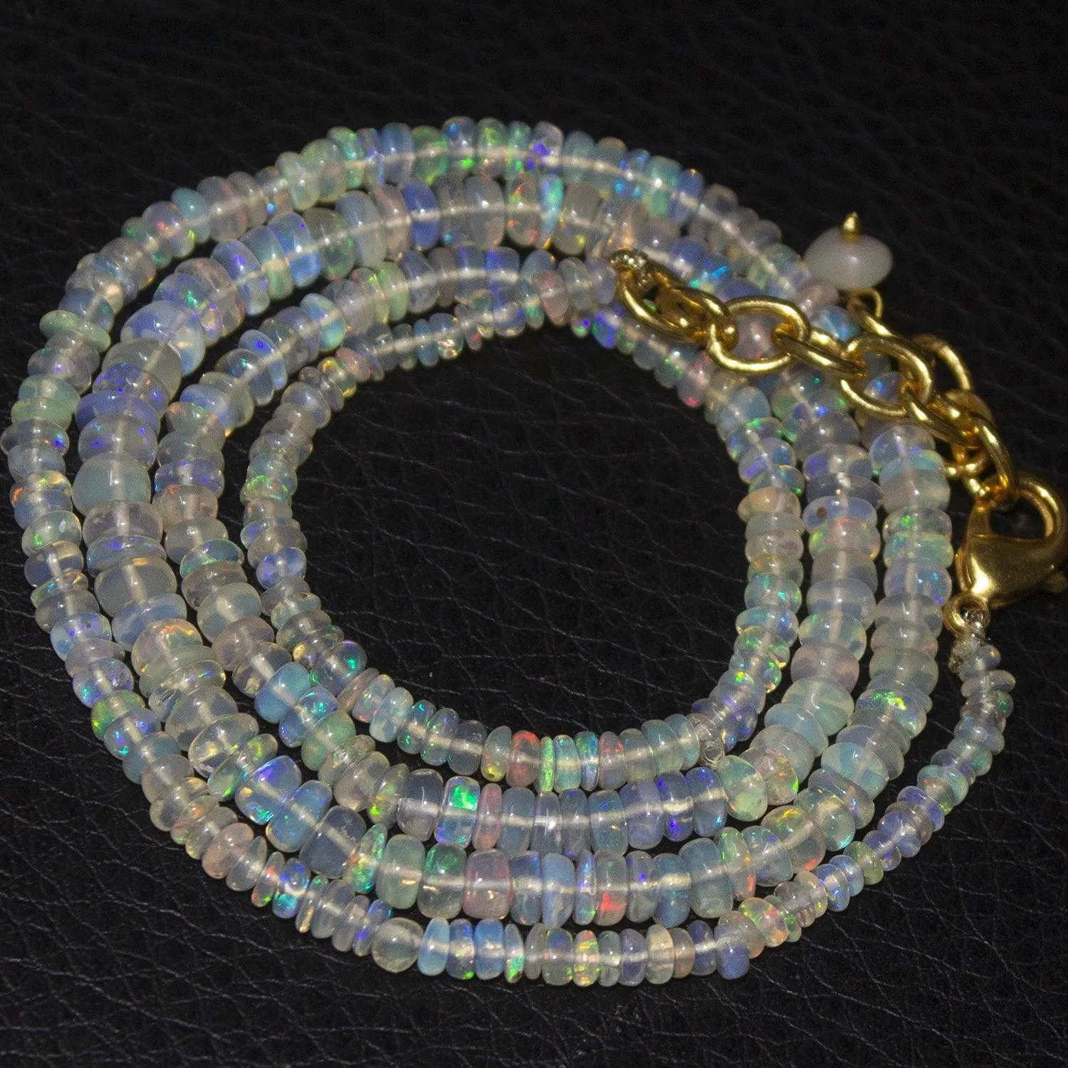 20" Welo Ethiopian Opal Rondelle Beads Gold Plated Gemstone Necklace 3-5MM