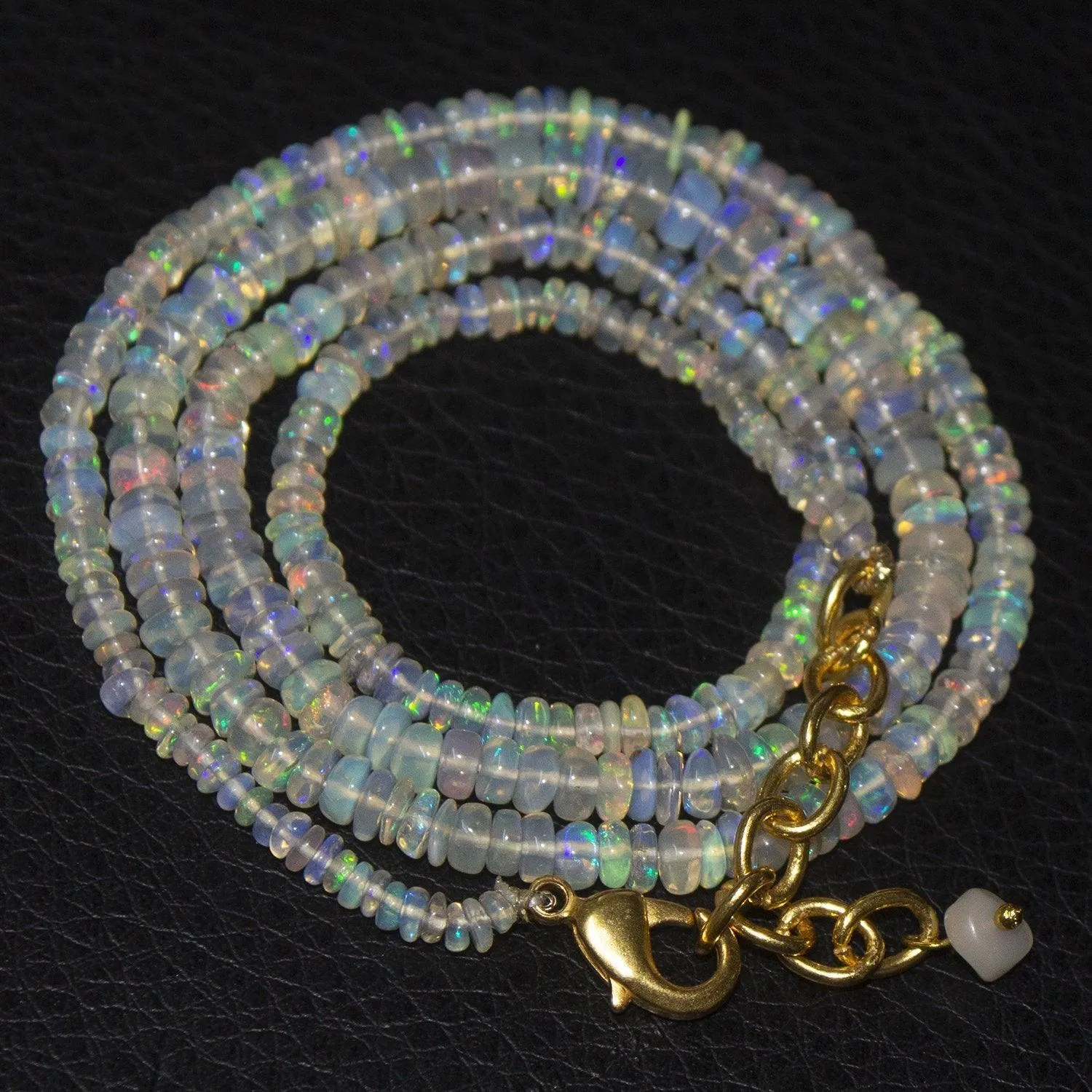 20" Welo Ethiopian Opal Rondelle Beads Gold Plated Gemstone Necklace 3-5MM