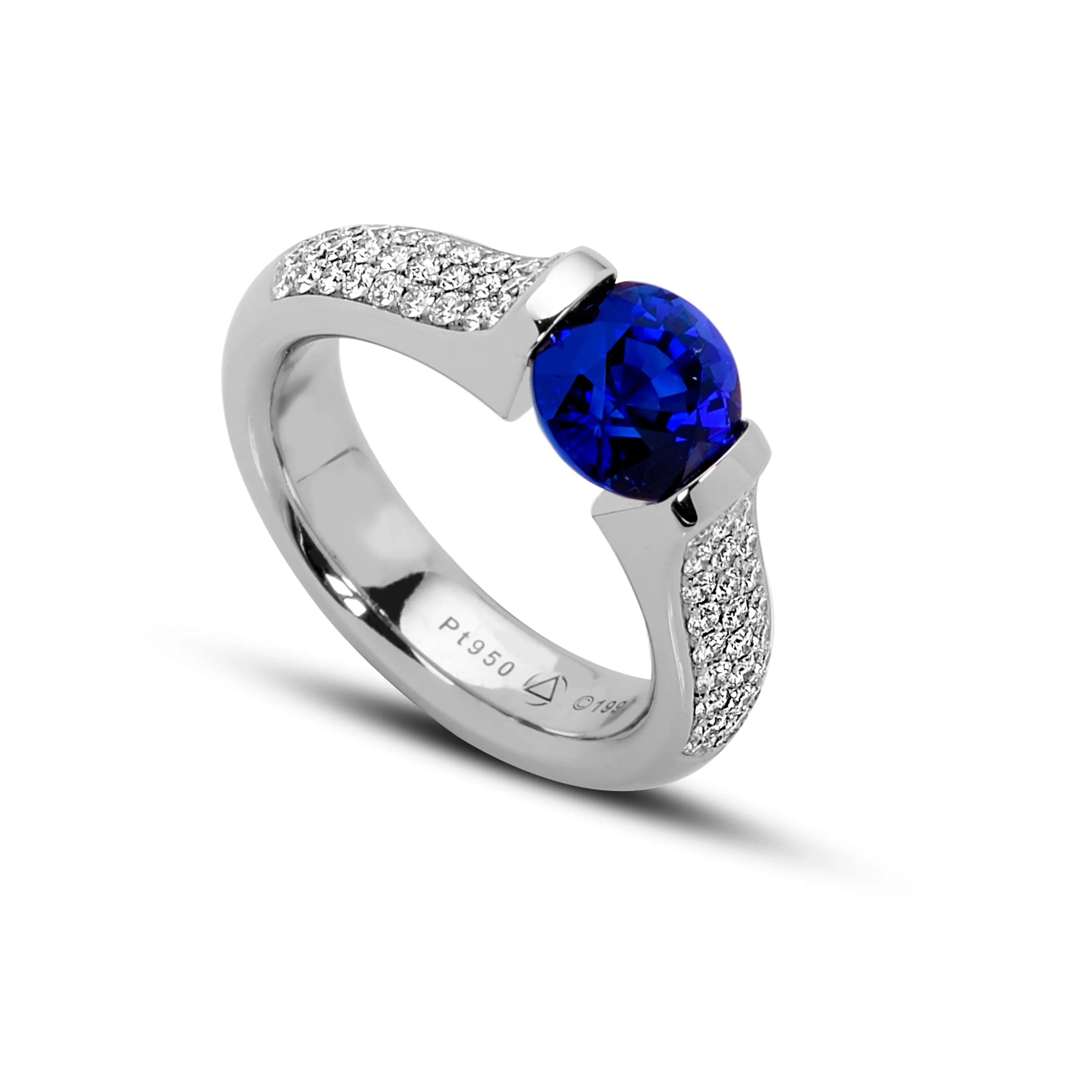 2.33 ct. GIA Blue Sapphire set in Omega 3-Row Pave