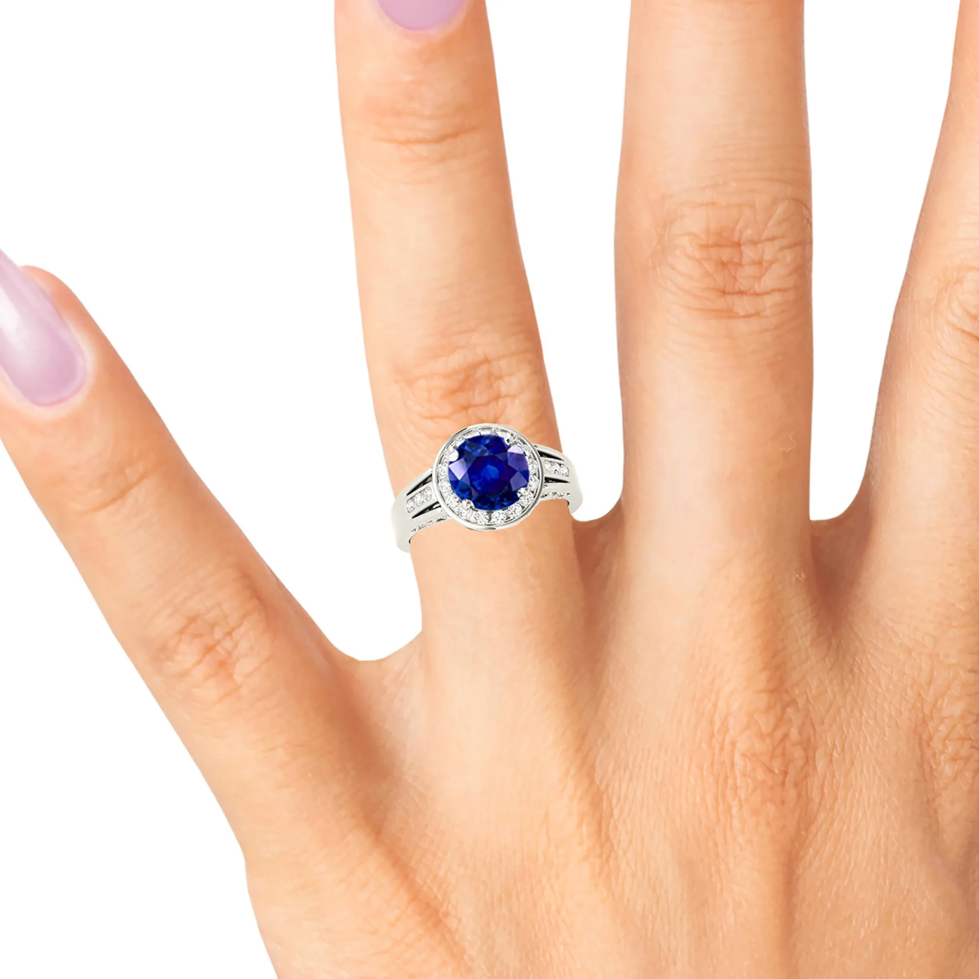 2.40 ct. Genuine Blue Sapphire Halo Ring