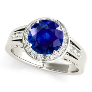 2.40 ct. Genuine Blue Sapphire Halo Ring