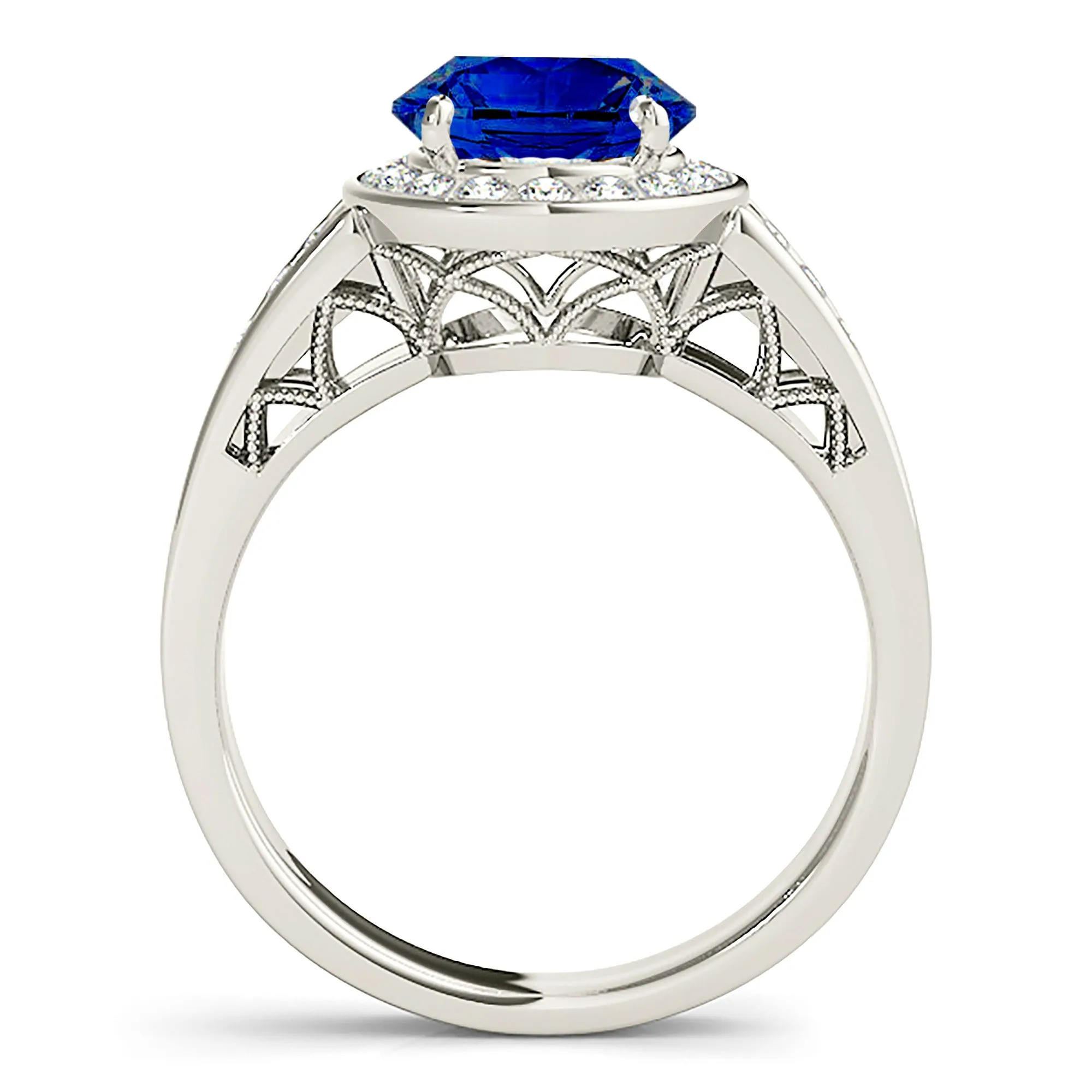 2.40 ct. Genuine Blue Sapphire Halo Ring