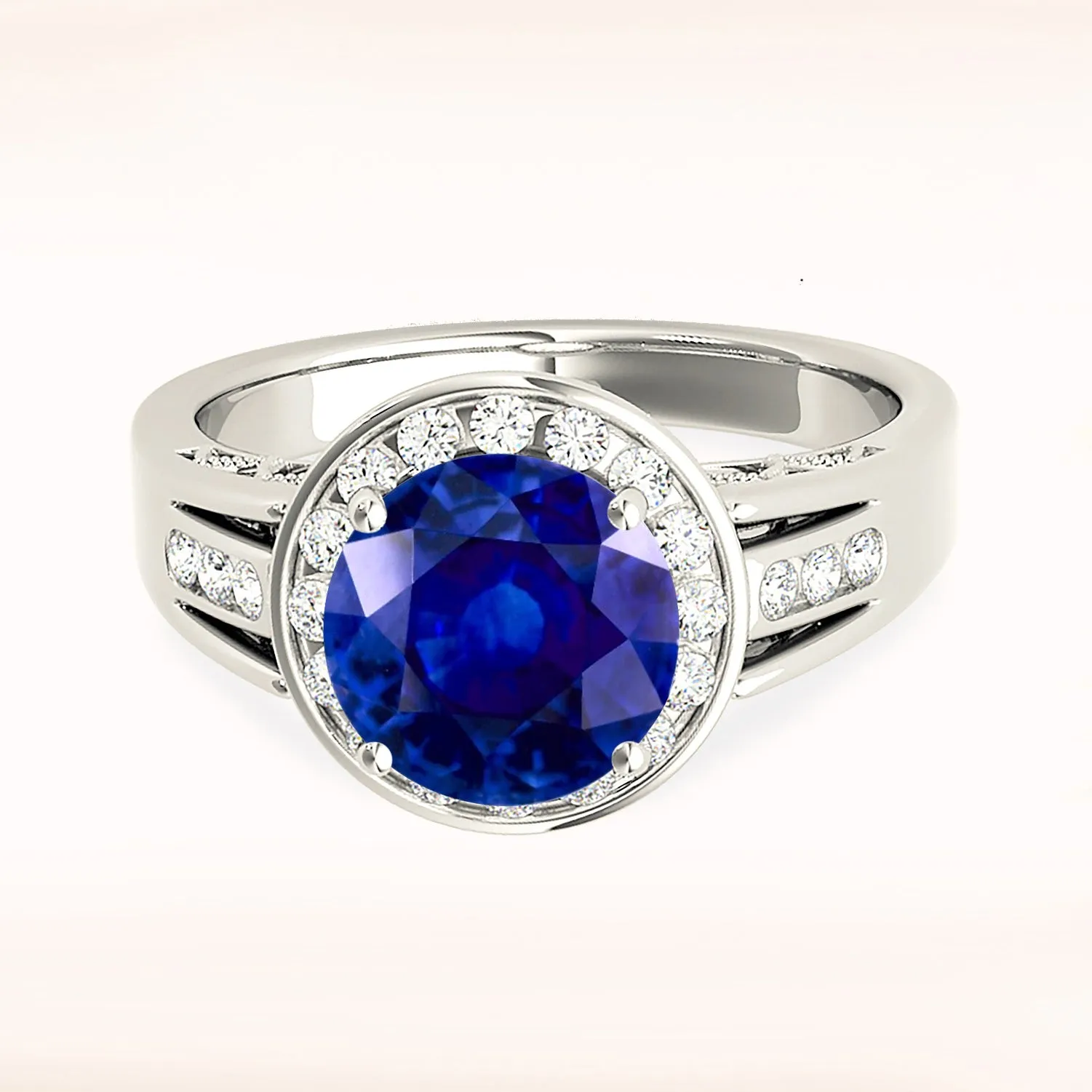 2.40 ct. Genuine Blue Sapphire Halo Ring