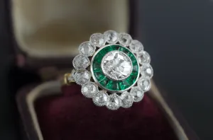 2.9CTW EMERALD AND OLD MINE CUT TARGET RING