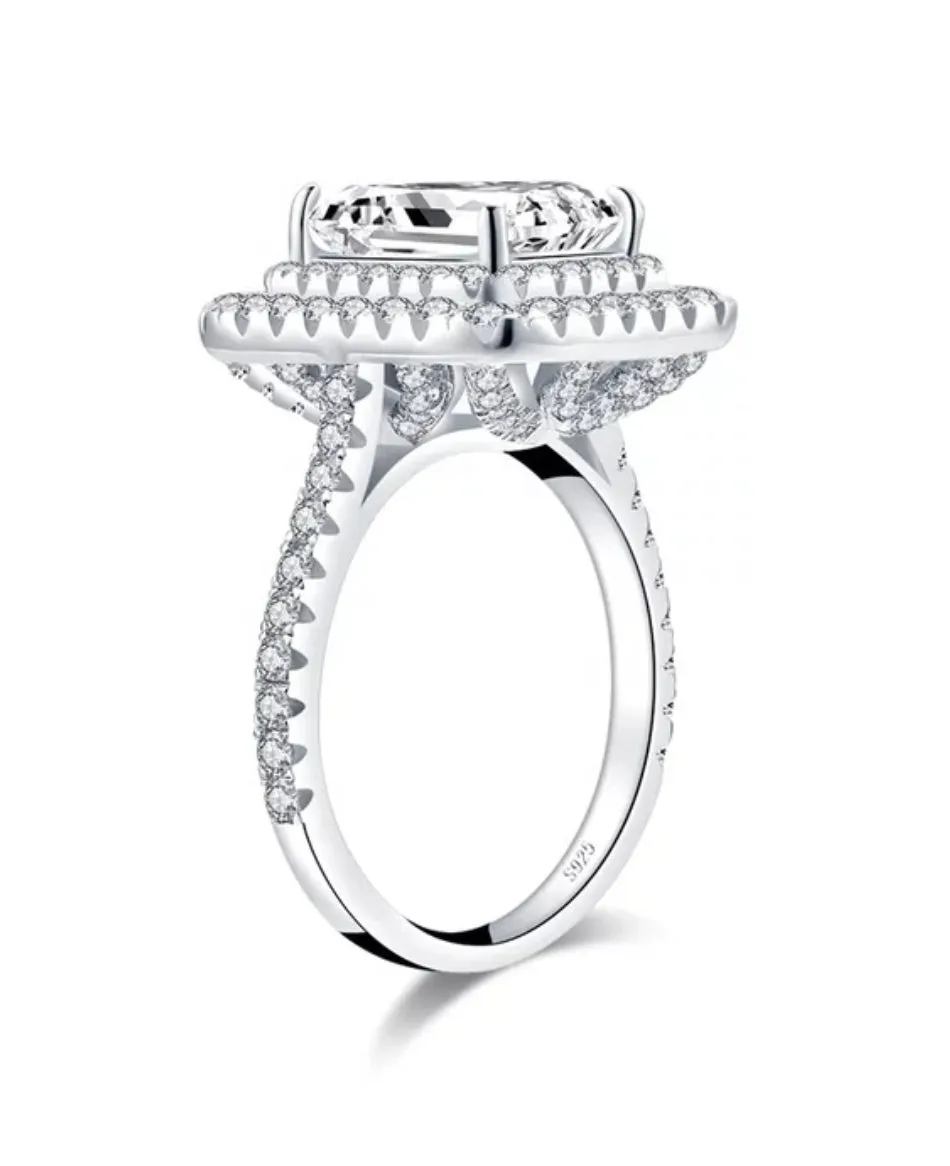 2CT Emerald cut Diamond Veneer Cubic Zirconia double halo Ring. 635R0247