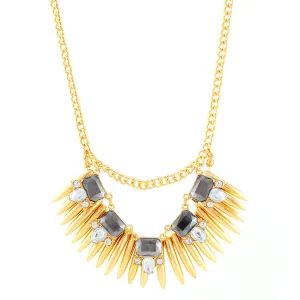 2TONE GOLD HEMATITE AND CRYSTAL NECKLACE WITH SPIKES #NW40992N (RD4)