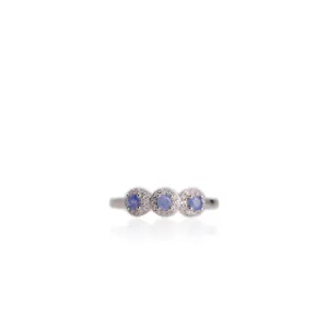 3 mm. Round Cut Blue Thai Sapphire with Cz Halo Cluster Ring
