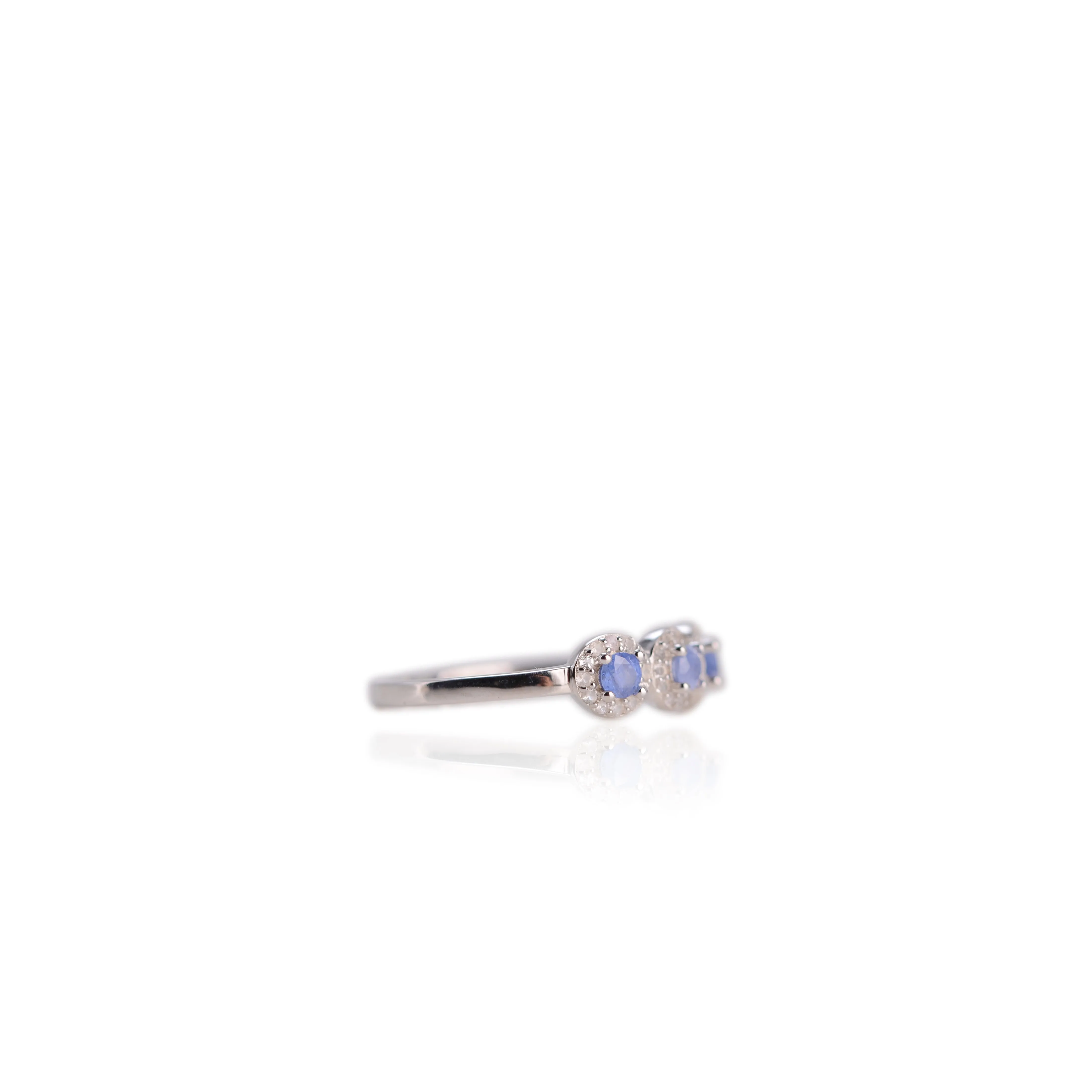 3 mm. Round Cut Blue Thai Sapphire with Cz Halo Cluster Ring