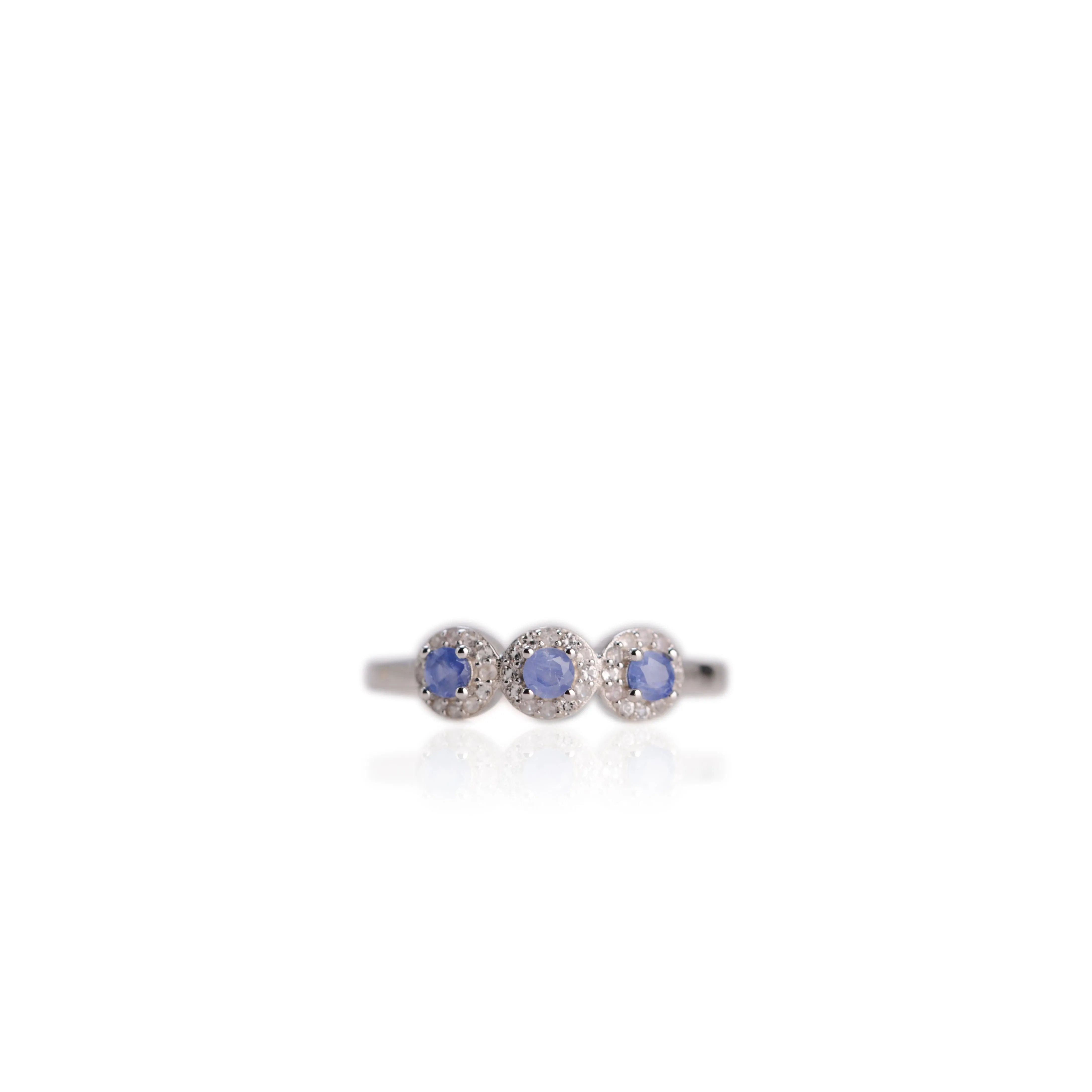 3 mm. Round Cut Blue Thai Sapphire with Cz Halo Cluster Ring