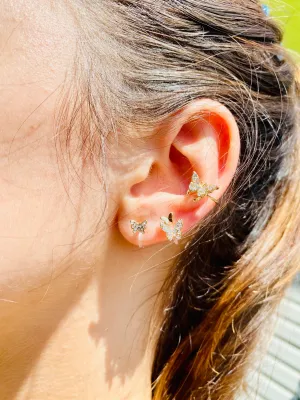 3 Rhinestone Butterfly Ear Cuffs No Piercing