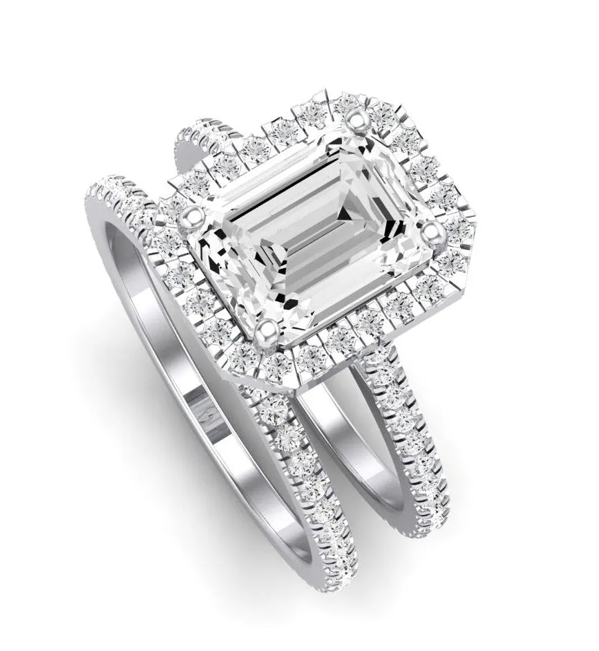 4.0ct Halo Emerald Cut Wedding Ring Set