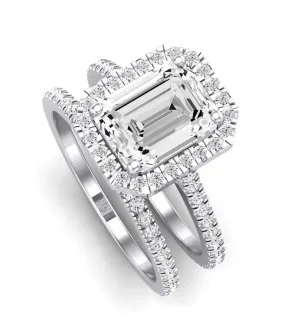 4.0ct Halo Emerald Cut Wedding Ring Set