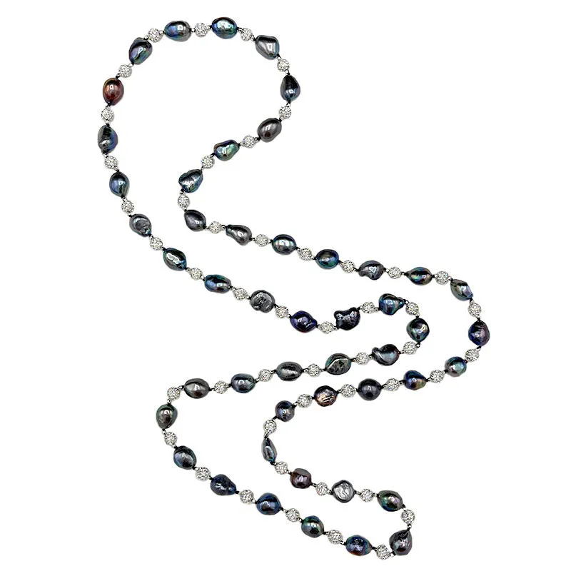 424-10 | BLACK PETITE EDISON PEARL ROPE NECKLACE 46"