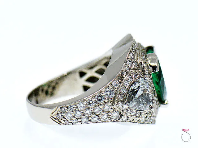 5 Carat Fine Colombian Heart Shape Emerald & Diamond Pave' Platinum Ring, GIA