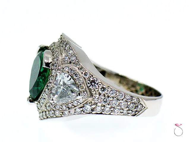 5 Carat Fine Colombian Heart Shape Emerald & Diamond Pave' Platinum Ring, GIA